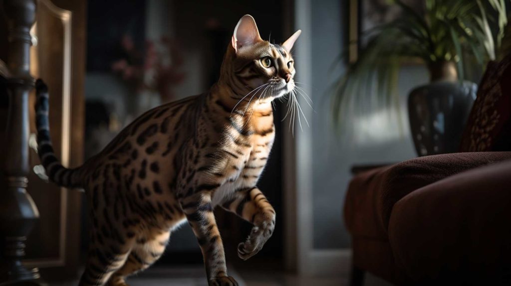 Bengal cat ready to jump