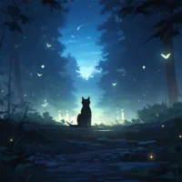 cat silently taking a stroll in the moonlight, illustration