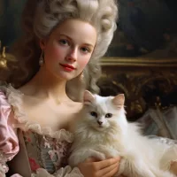 Marie Antoinette holding turkish angora cat