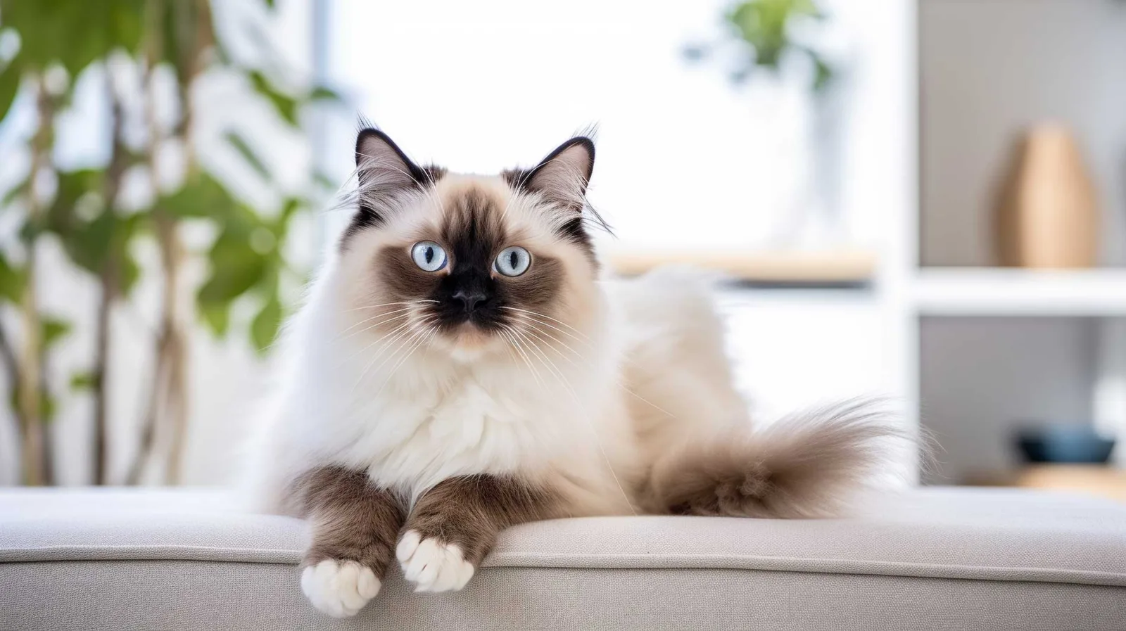 Birman cat hanging  out and looking at viewer