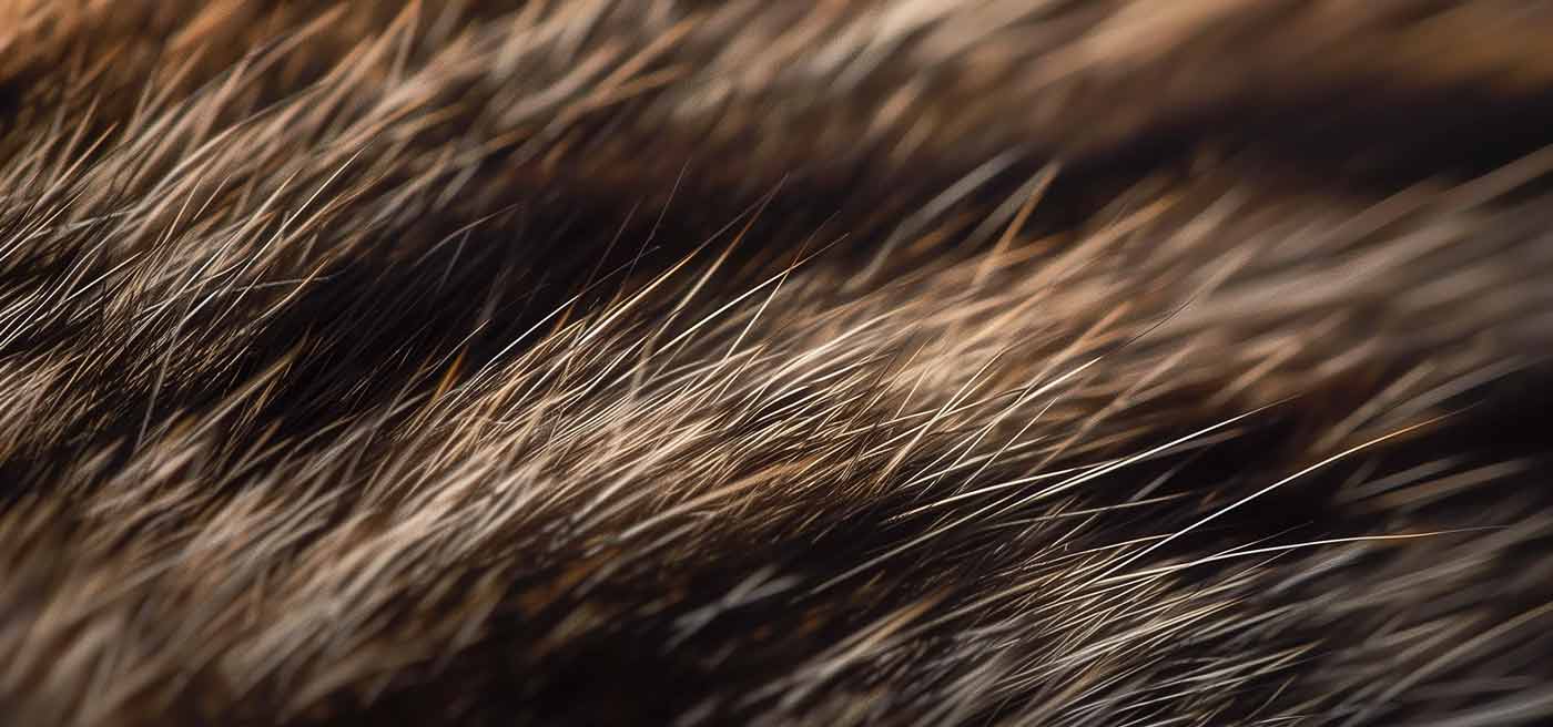 Makroaufnahme eines Fells mit Agouti-Färbung, die Streifen in einzelnen Haaren zeigt.